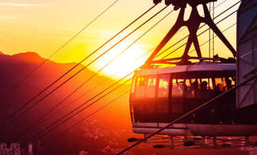 Close-up of Sugarloaf Mountain cable car at sunset