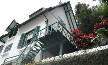 Front view of the Santos Dumont House Museum in Petrópolis, Rio de Janeiro, Brazil, the former residence of aviation pioneer Alberto Santos Dumont.
